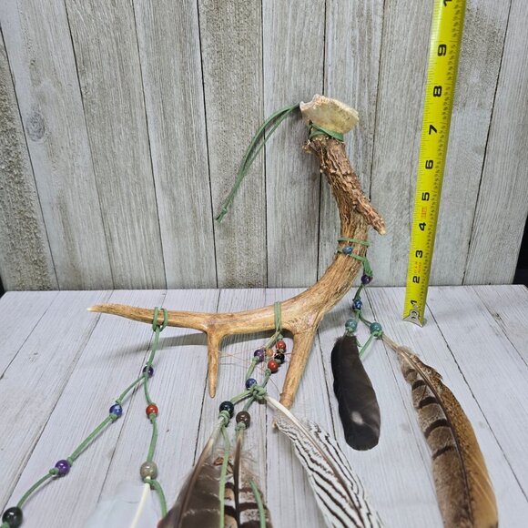 Handcrafted Natural Dreamcatcher Gemstone, Feather, and Deer Antler Unique Decor - Picture 7 of 8